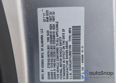 2018 Honda Odyssey Ex-L из США, поврежденный, VIN 5FNRL6H74JB021794